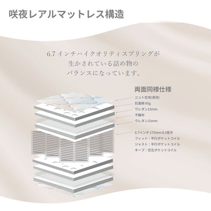 【源ベッド】咲夜レアル｜ ポケットコイルマットレス 6.7インチ｜日本製｜高評価モデル