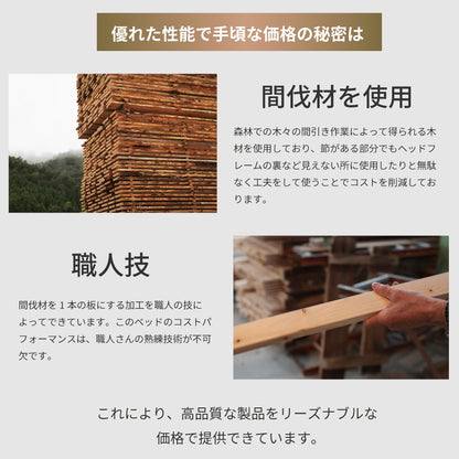 国産ひのき 棚コンセント付き すのこベッド【源ベッド】